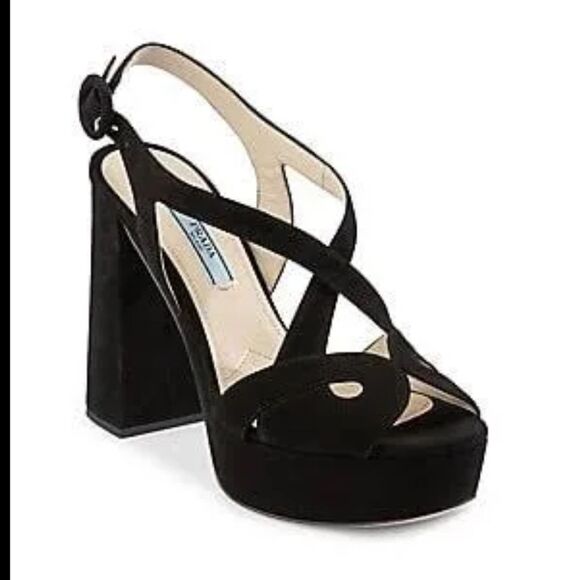 PRADA Suede Block Heel Platform Sandals Black Size 39 - Picture 1 of 11
